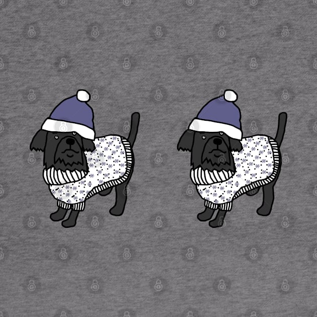 Two Cute Dogs Blue Hat and Winter Sweater by ellenhenryart